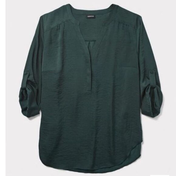 TORRID SIZE 5 HARPER SATIN PULLOVER 3/4 SLEEVE BLOUSE GREEN - Picture 2 of 10